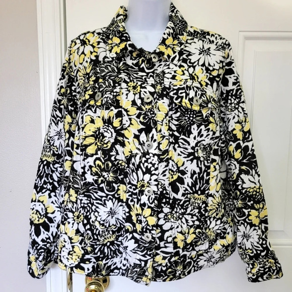 Saint Tropez West Jackets & Blazers - Saint Tropez West Woman 100% Linen Black White Yellow Jacket Colorful Size 1X